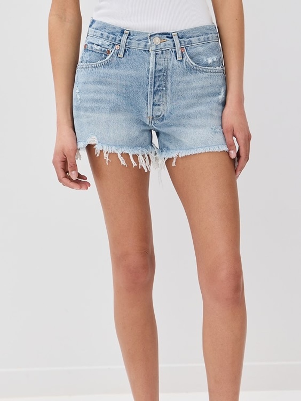 Agolde Parker Light Wash Frayed Hem Denim Shorts